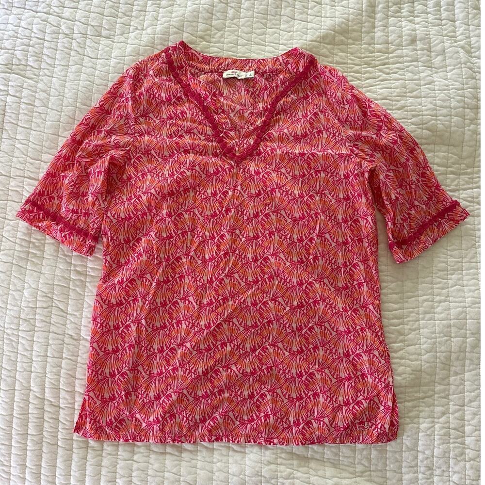 Vineyard Vines Tunic Girls Large 14 Pink Shell Print Cotton Preppy Beach Coastal